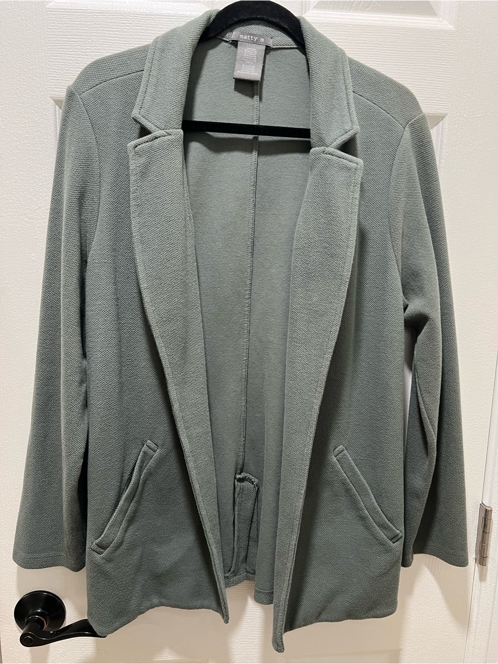 Matty M Olive Green Knit Blazer Open Front Jacket Size XL